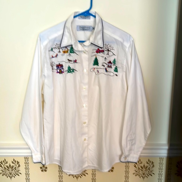 Vintage Signatures Northern Isles 14 White Winter Scene Button Down Shirt - Picture 2 of 9